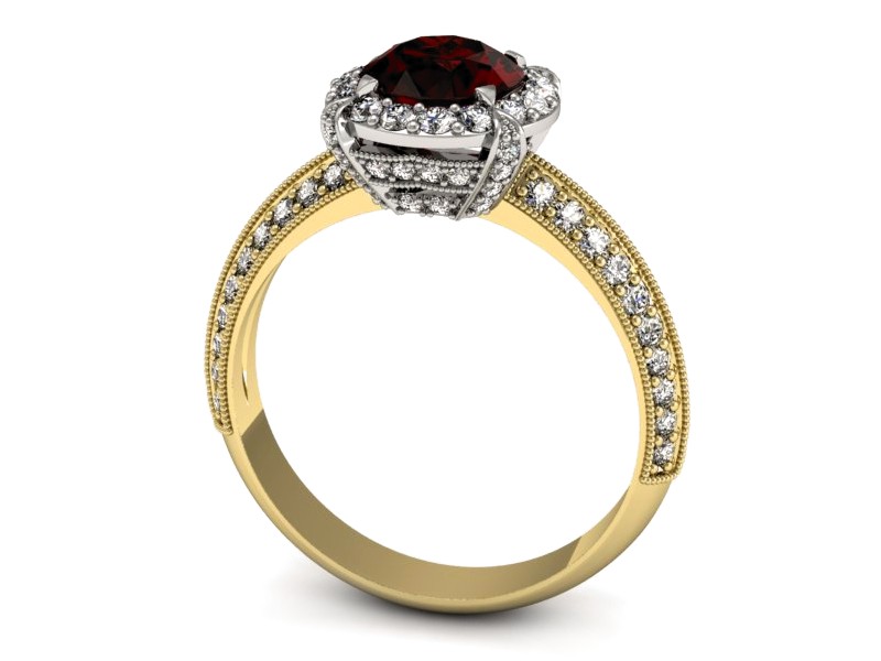 Złoty pierścionek z granatem i diamentami - p16290zbgr — zdjęcie 5