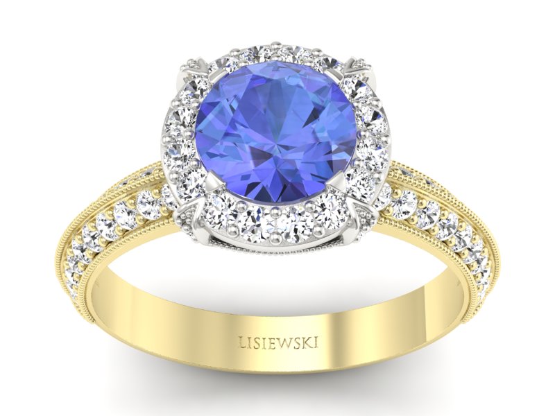 Złoty pierścionek z tanzanitem i brylantami - p16290zbt