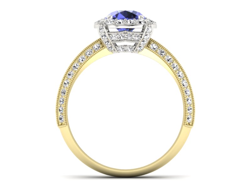 Złoty pierścionek z tanzanitem i brylantami - p16290zbt — zdjęcie 2