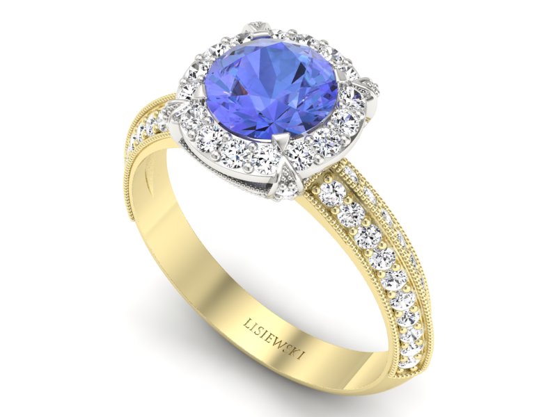 Złoty pierścionek z tanzanitem i brylantami - p16290zbt — zdjęcie 3