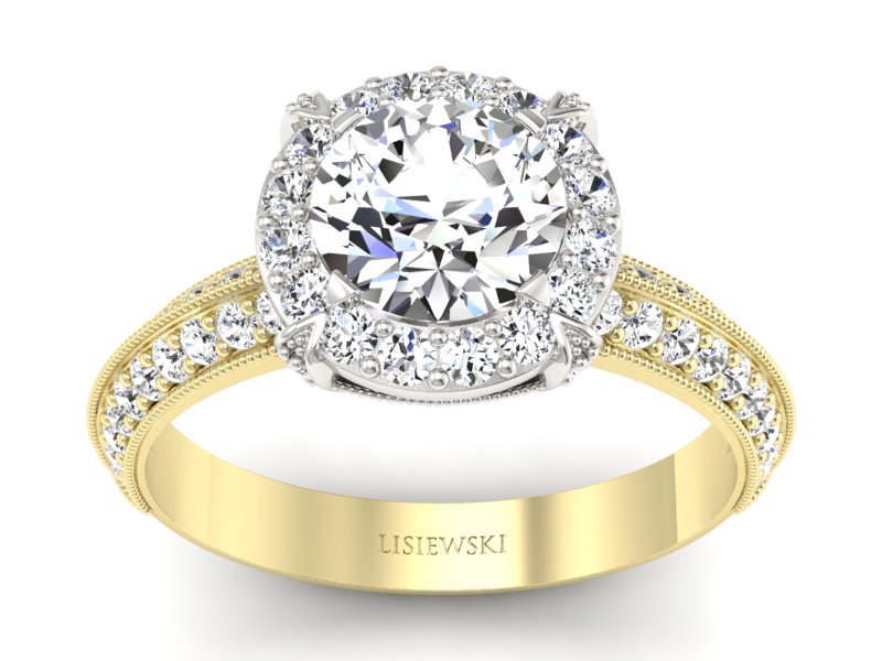 Pierścionek z diamentami żółte i białe złoto - p16290zbV