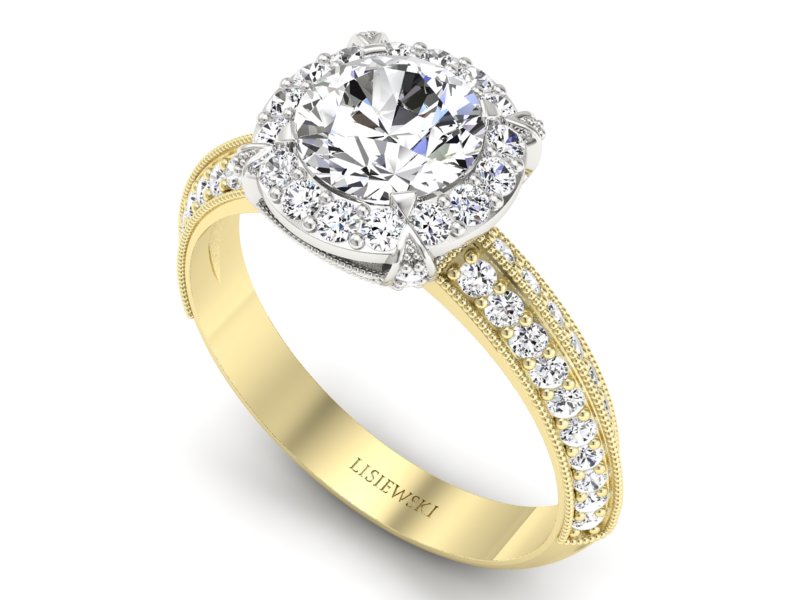 Pierścionek z diamentami żółte i białe złoto - p16290zbV — zdjęcie 3