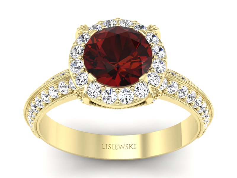 Złoty pierścionek z granatem żółte złoto - p16290zgr