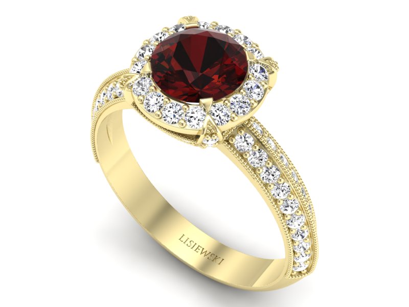 Złoty pierścionek z granatem żółte złoto - p16290zgr — zdjęcie 3