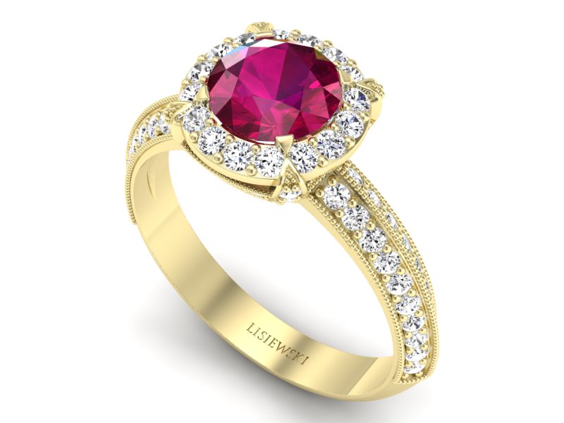 Pierścionek z rubinem i brylantami żółte złoto - p16290zr — zdjęcie 3