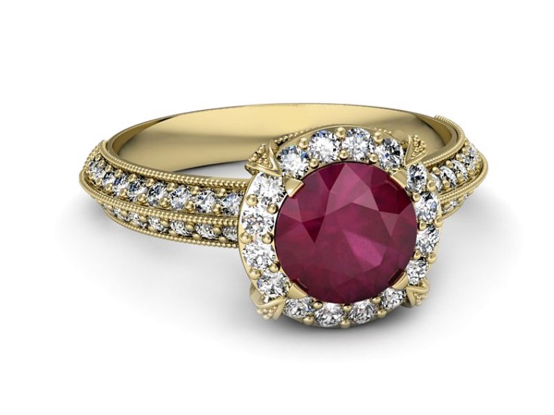 Pierścionek z rubinem i brylantami żółte złoto - p16290zr — zdjęcie 5