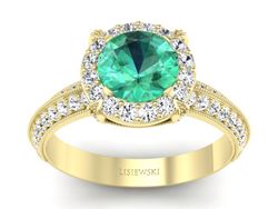 Złoty Pierścionek ze szmaragdem i diamentami - p16290zsm