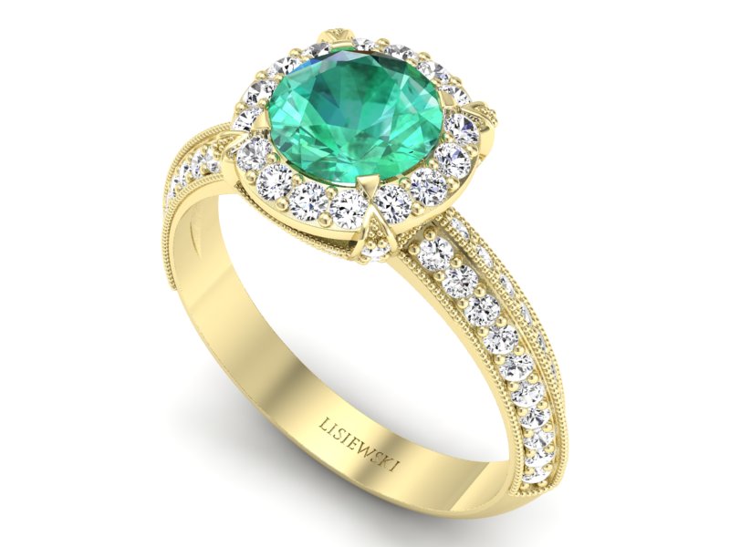 Złoty pierścionek ze szmaragdem i diamentami - p16290zsm — zdjęcie 3