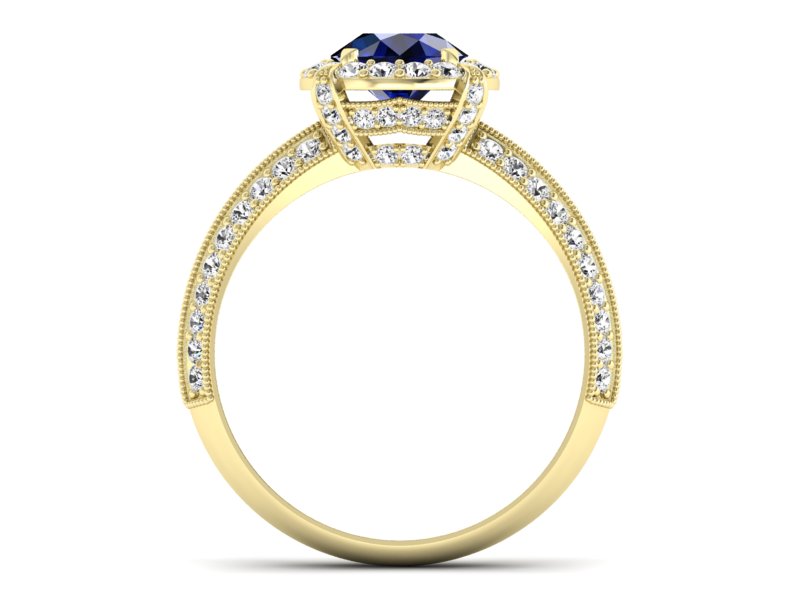 Złoty pierścionek z szafirem i diamentami - p16290zsz — zdjęcie 2