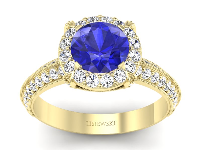 Złoty pierścionek z szafirem i diamentami - p16290zszc