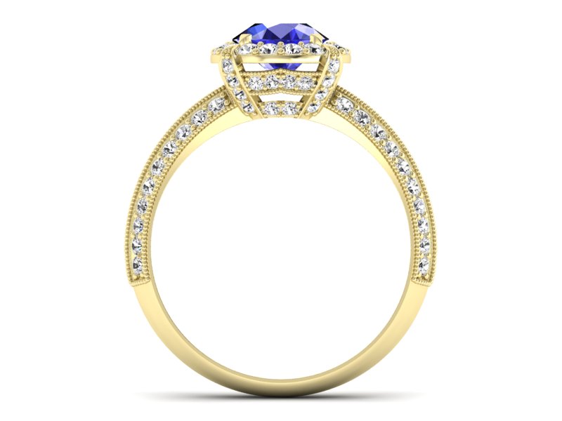 Złoty pierścionek z szafirem i diamentami - p16290zszc — zdjęcie 2