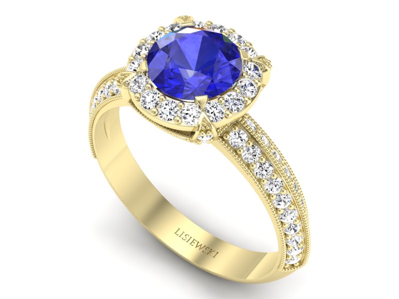 Złoty pierścionek z szafirem i diamentami - p16290zszc — zdjęcie 3