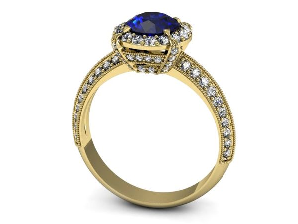 Złoty pierścionek z szafirem i diamentami - p16290zszc