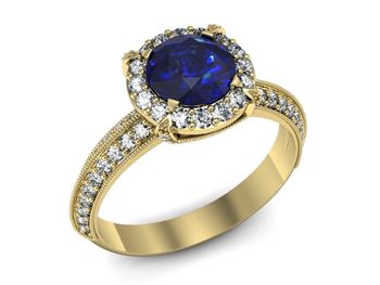 Złoty pierścionek z szafirem i diamentami - p16290zszc - 1