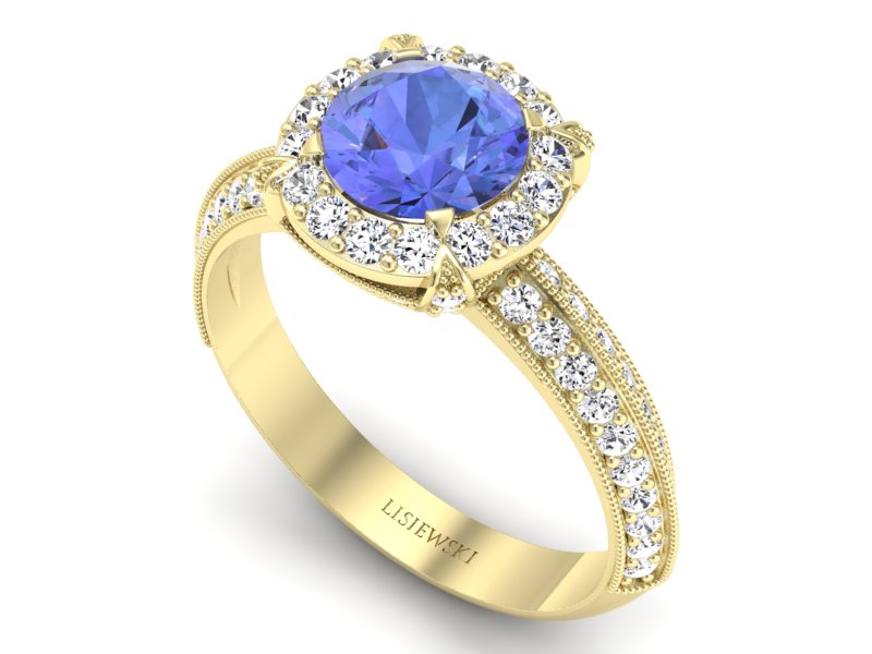 Pierścionek z tanzanitem i brylantami żółte złoto - p16290zt — zdjęcie 3