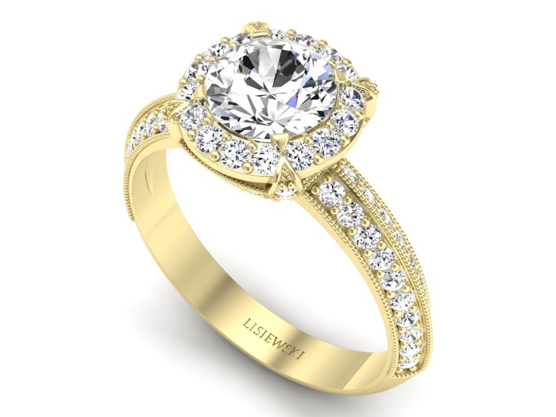 Złoty pierścionek z brylantami żółte złoto - p16290zV — zdjęcie 3