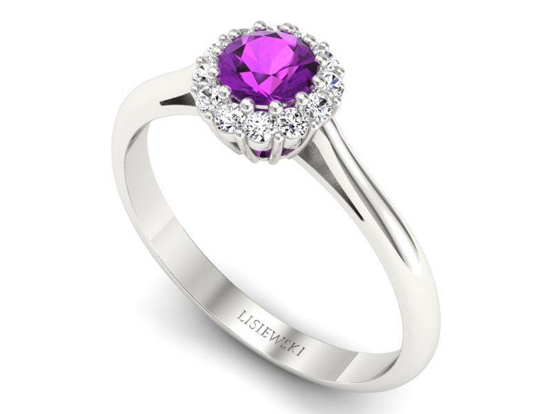 Pierścionek z ametystem i brylantami białe złoto - p16291bat — zdjęcie 3