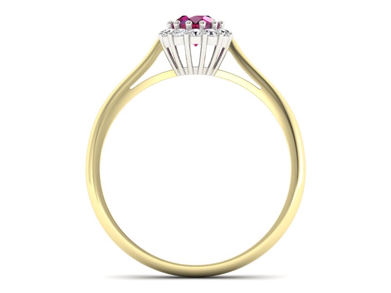 Złoty pierścionek z rubinem i diamentami - p16291zbr — zdjęcie 2