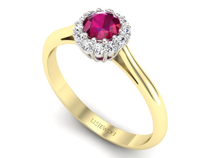 Złoty pierścionek z rubinem i diamentami - p16291zbr — zdjęcie 3