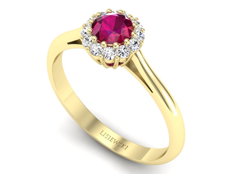 Pierścionek z rubinem i brylantami żółte złoto - p16291zr — zdjęcie 3