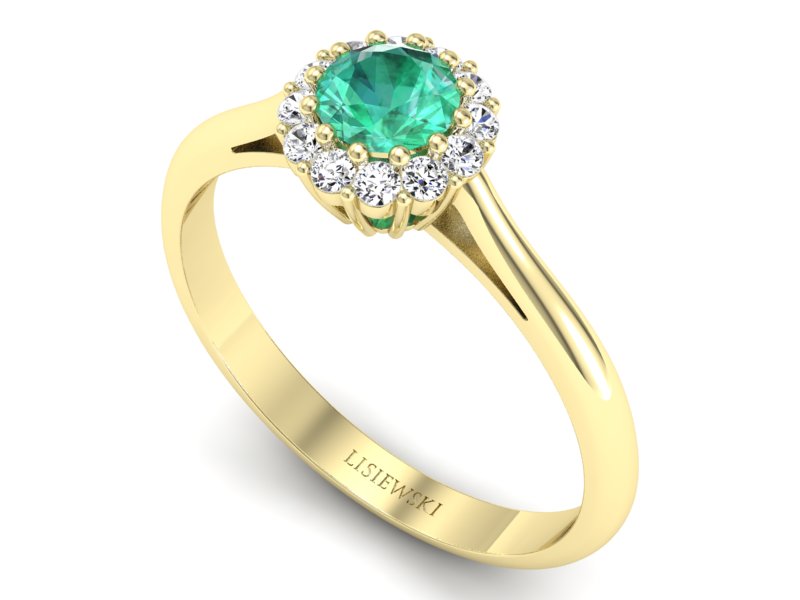 Złoty pierścionek ze szmaragdem i diamentami - p16291zsm — zdjęcie 3