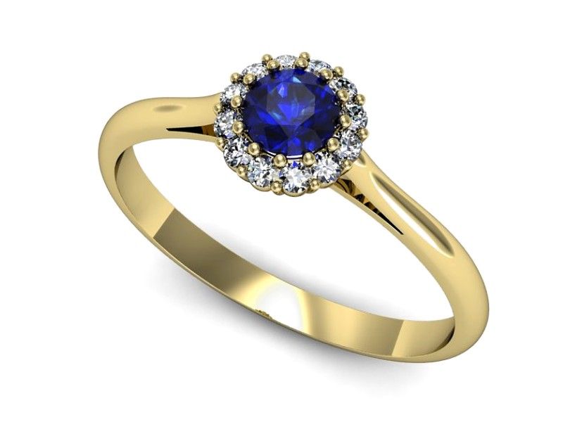 Złoty pierścionek z szafirem i diamentami złoto proba 585 - p16291zszc