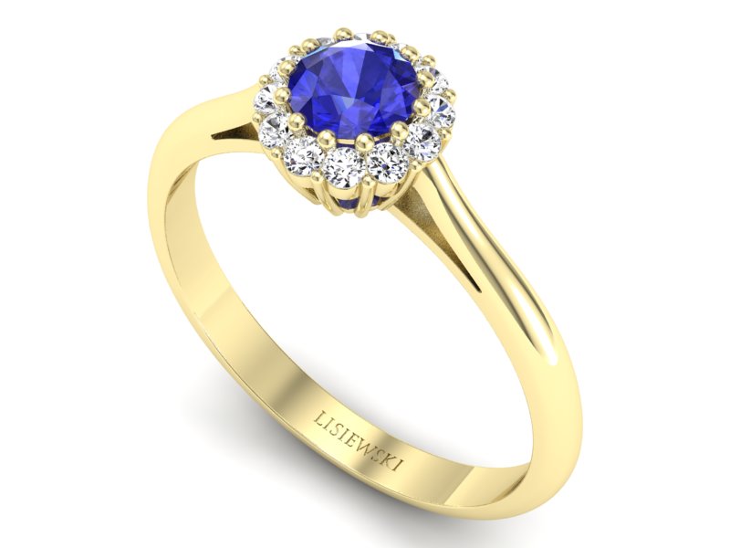 Złoty pierścionek z szafirem i diamentami - p16291zszc — zdjęcie 3