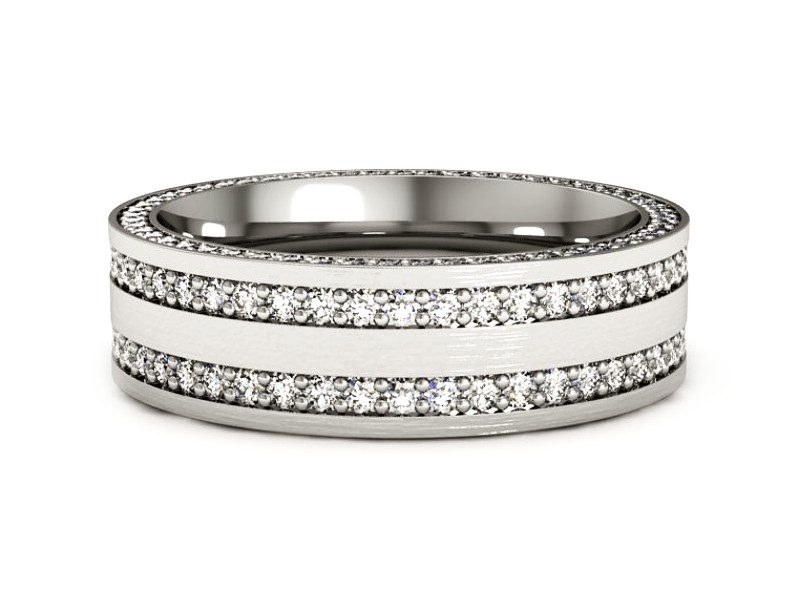 Złota obrączka z brylantami płaska soczewkowa - p16293bmp — zdjęcie 2