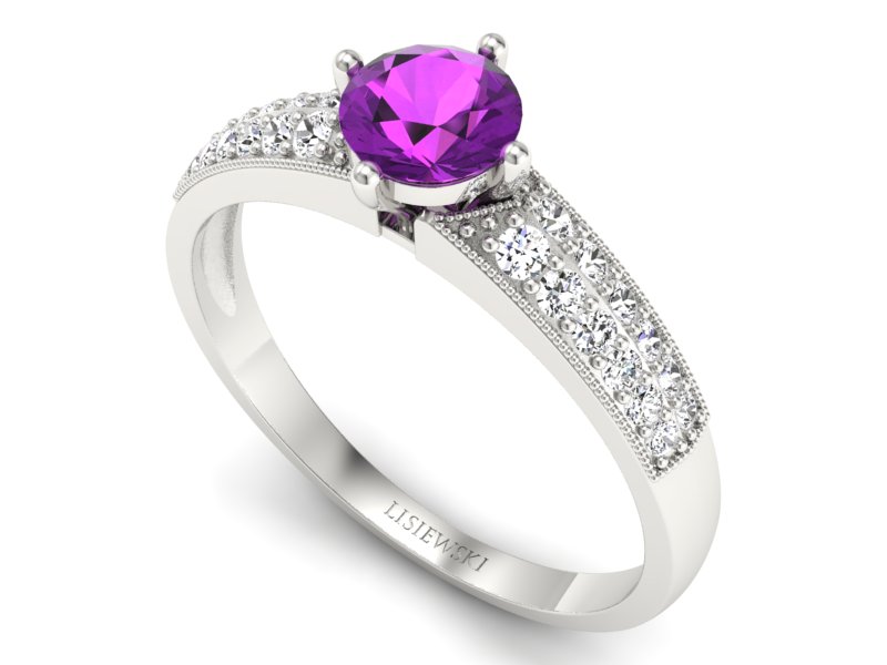 Pierścionek z ametystem i brylantami białe złoto - p16297bat — zdjęcie 3