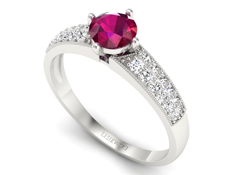 Pierścionek z rubinem i brylantami białe złoto - p16297br — zdjęcie 3