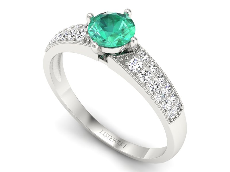 Złoty pierścionek ze szmaragdem i brylantami - p16297bsm — zdjęcie 3