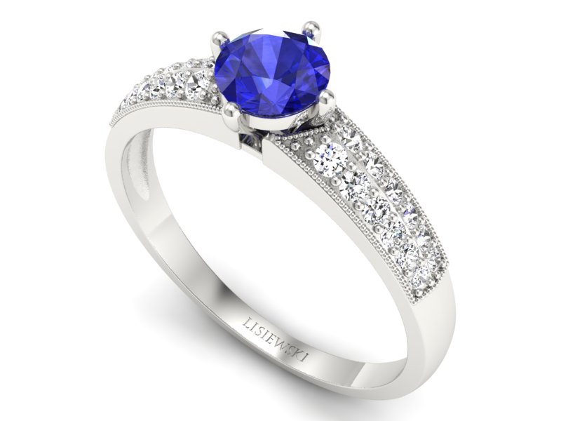 Pierścionek z szafirem i brylantami białe złoto - p16297bszc — zdjęcie 3