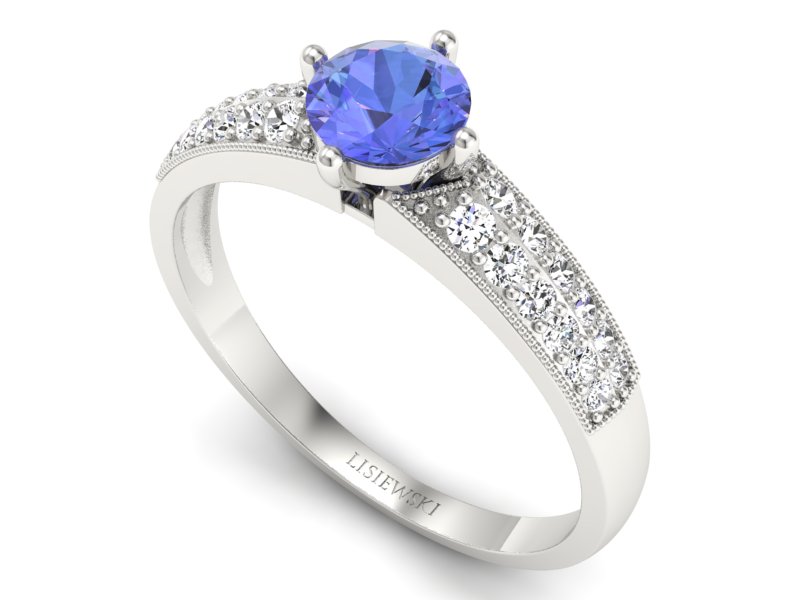 Pierścionek z tanzanitem białe złoto z brylantami - p16297bt — zdjęcie 3