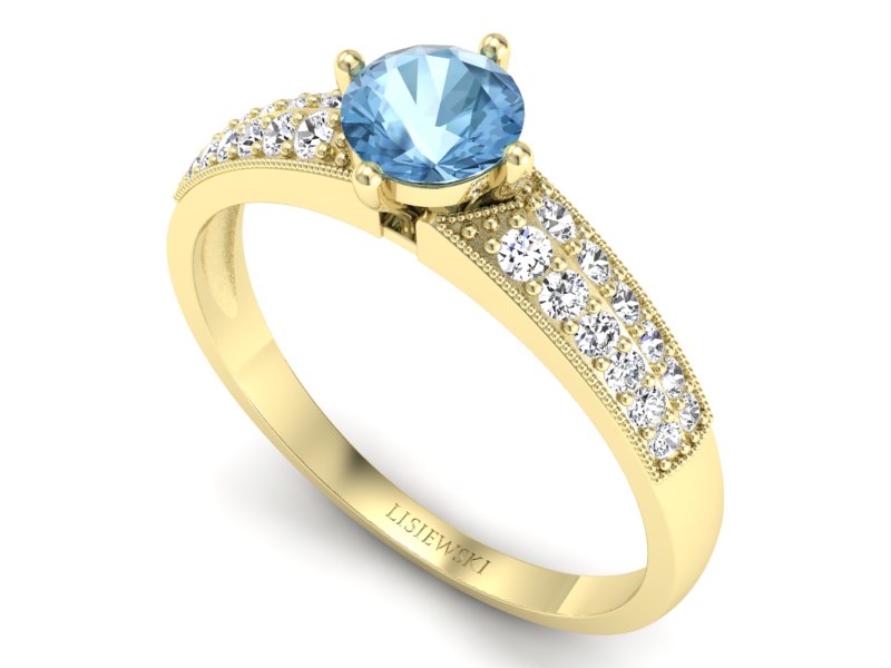 Pierścionek z topazem i brylantami żółte złoto - p16297za — zdjęcie 3