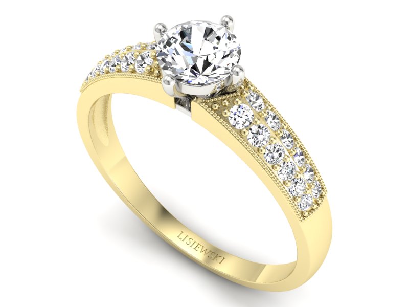 Pierścionek z diamentami żółte i białe złoto - p16297zb — zdjęcie 3