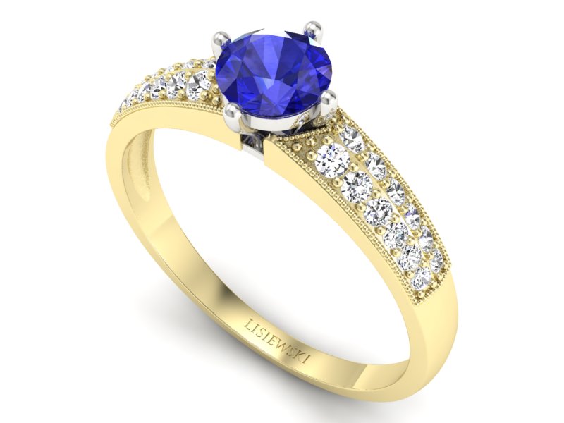 Pierścionek z szafirem i diamentami - p16297zbszc — zdjęcie 3