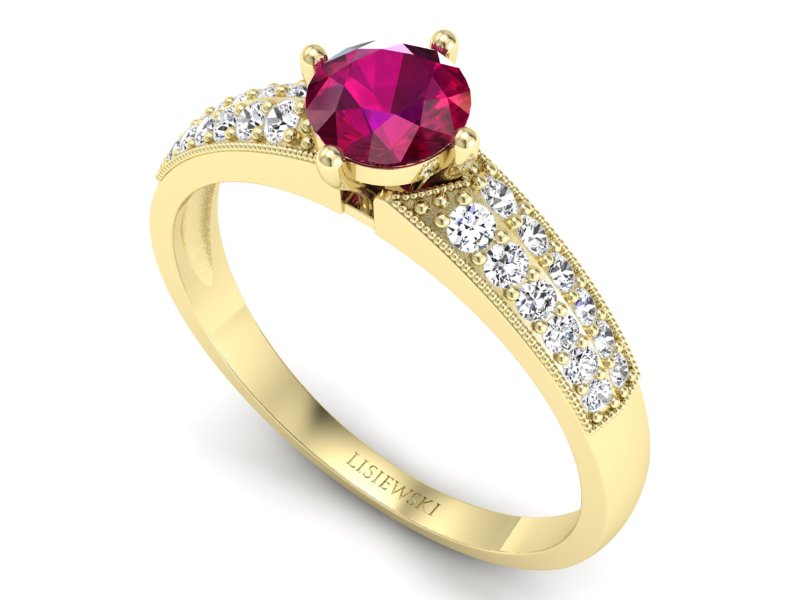 Pierścionek z rubinem i brylantami żółte złoto - p16297zr — zdjęcie 3