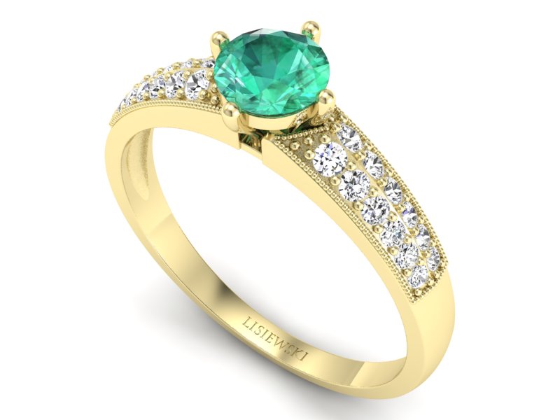 Złoty pierścionek ze szmaragdem i diamentami - p16297zsm — zdjęcie 3