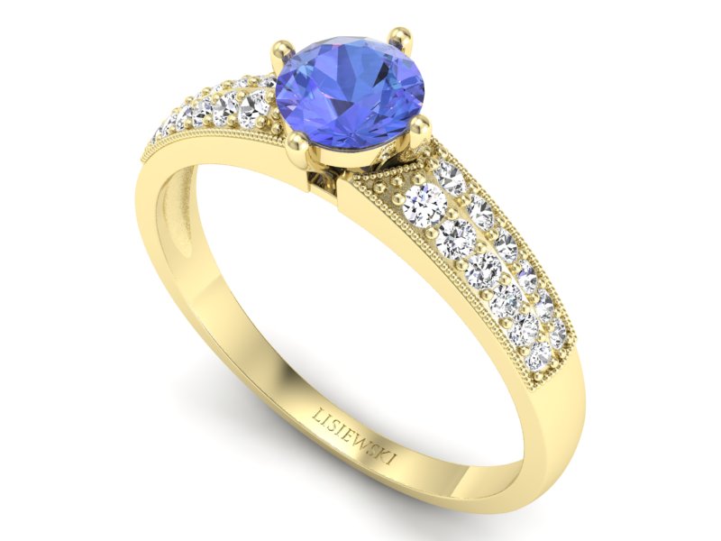 Pierścionek z tanzanitem i brylantami żółte złoto - p16297zt — zdjęcie 3
