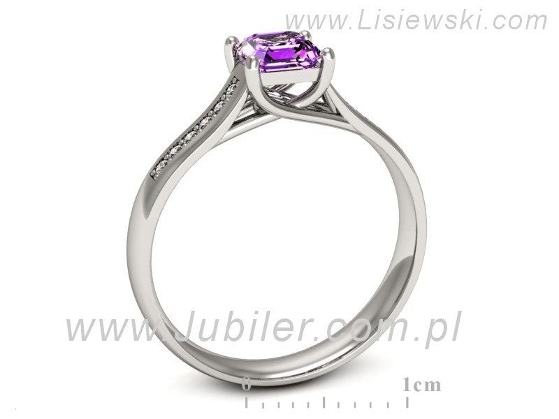 Złoty pierścionek z ametystem i brylantami - p16298bat — zdjęcie 3