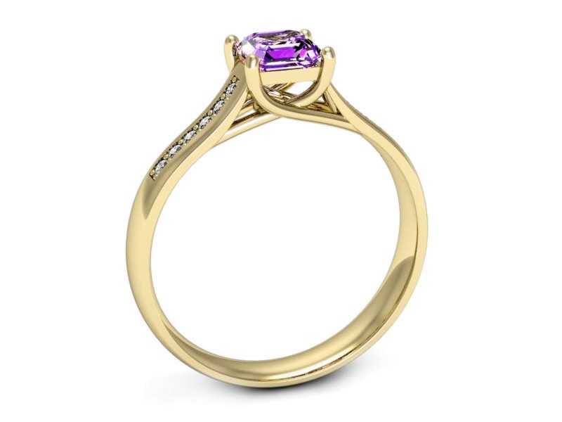 Pierścionek z ametystem i brylantami żółte złoto - p16298zat — zdjęcie 3
