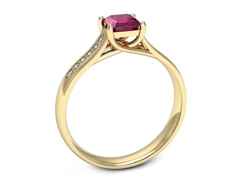 Złoty pierścionek z rubinem i brylantami - p16298zr — zdjęcie 3