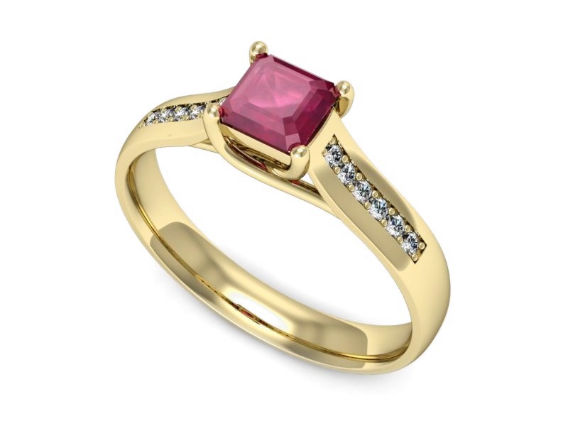 Złoty pierścionek z rubinem i brylantami - p16298zr