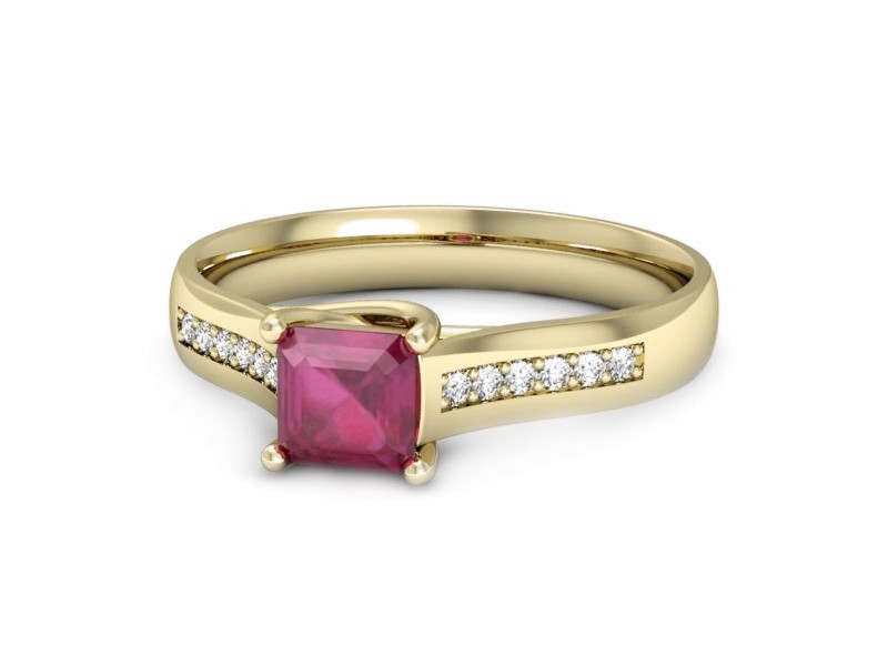 Złoty pierścionek z rubinem i brylantami - p16298zr — zdjęcie 2