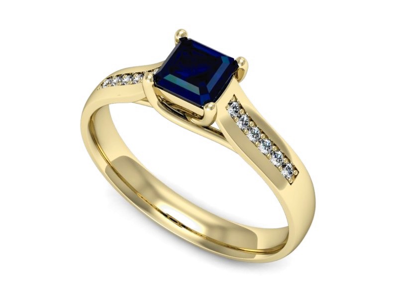 Złoty pierścionek z szafirem i brylantami - p16298zsz