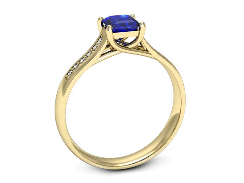 Złoty pierścionek z szafirem i brylantami - p16298zszc — zdjęcie 3