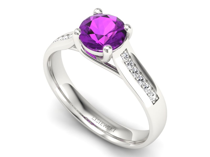 Pierścionek z ametystem i brylantami białe złoto - p16299bat — zdjęcie 3