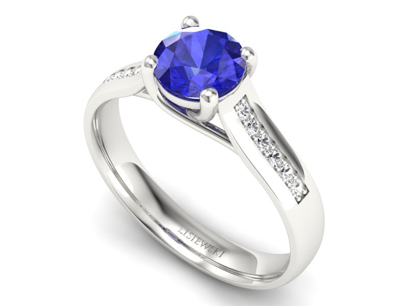 Pierścionek z szafirem i brylantami białe złoto - p16299bszc — zdjęcie 3