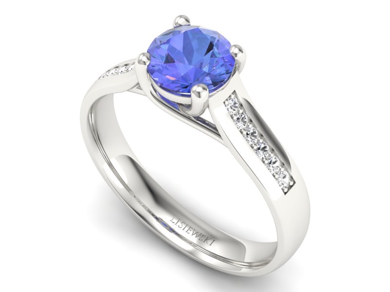 Pierścionek z tanzanitem białe złoto z brylantami - p16299bt — zdjęcie 3
