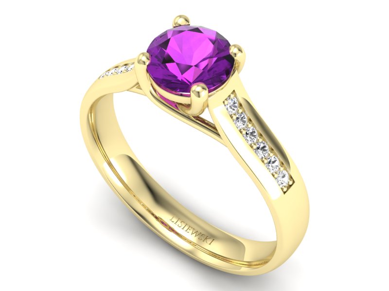 Pierścionek ametyst i brylanty żółte złoto - p16299zat — zdjęcie 3